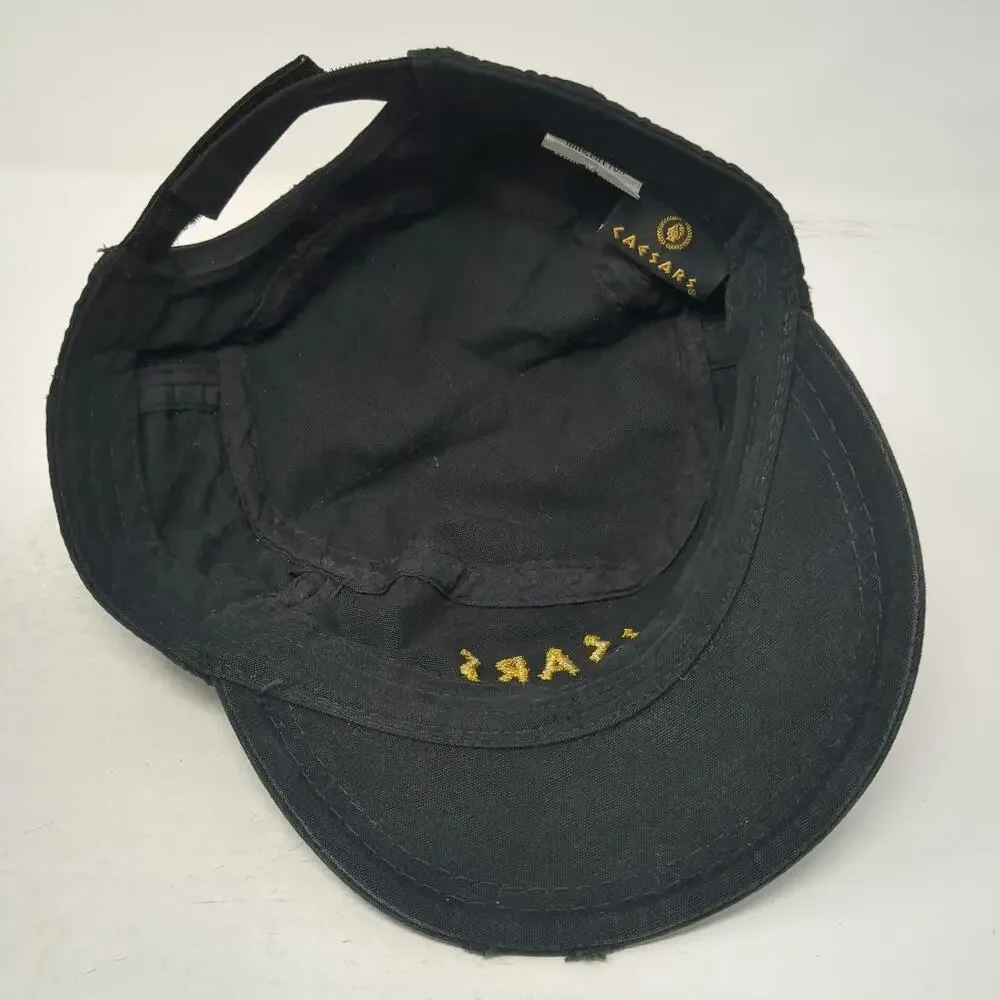Caesars Black Army Cap One Size Side Zipper Embroidered Strapback Cotton Hat